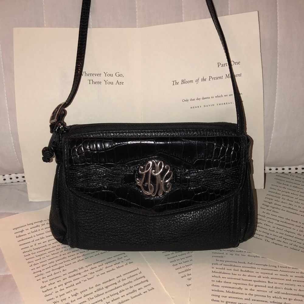 Brighton Black Textured Crossbody Bag with Silver Accent